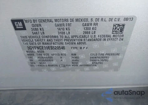 2014 Cadillac Srx Performance Collection from USA, damaged, VIN 3GYFNCE39ES520546